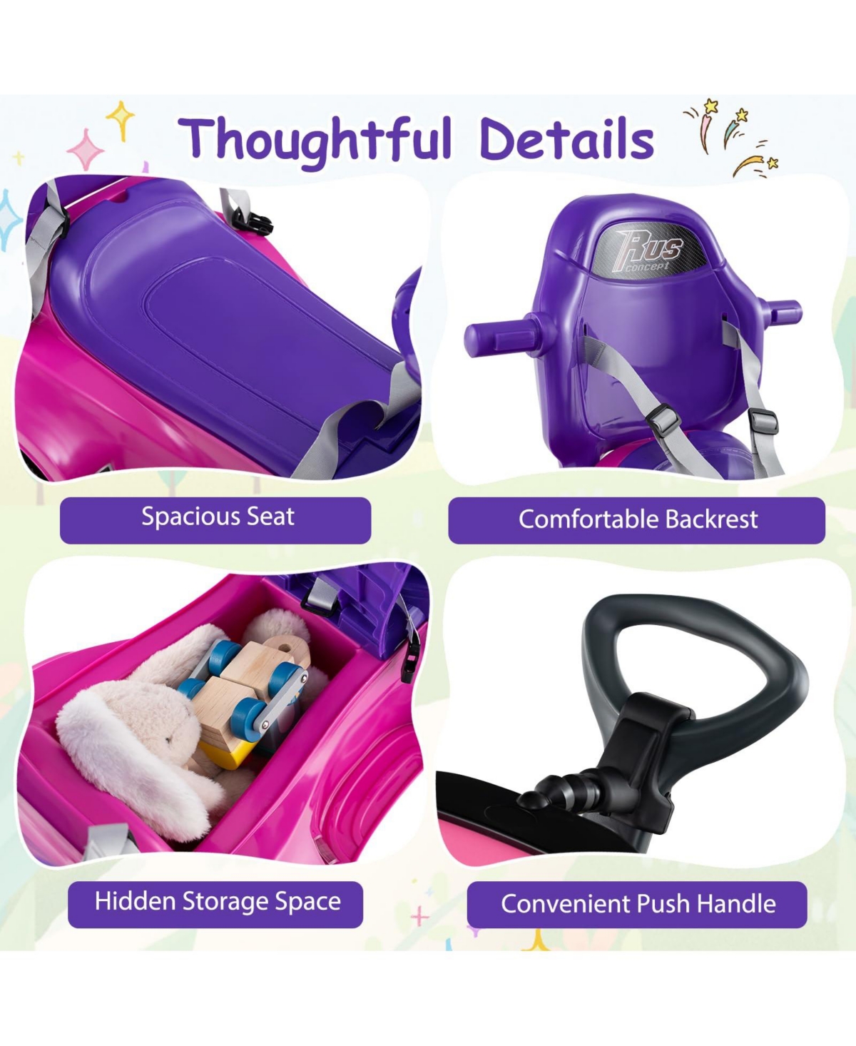 Mecale 3-in-1 Push Car for Toddler Sliding with Seat Belt and Canopy