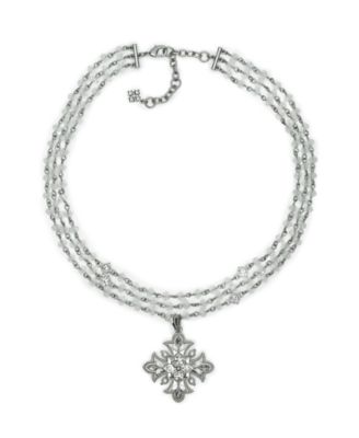 Three Strand Rhodium Plated Necklace