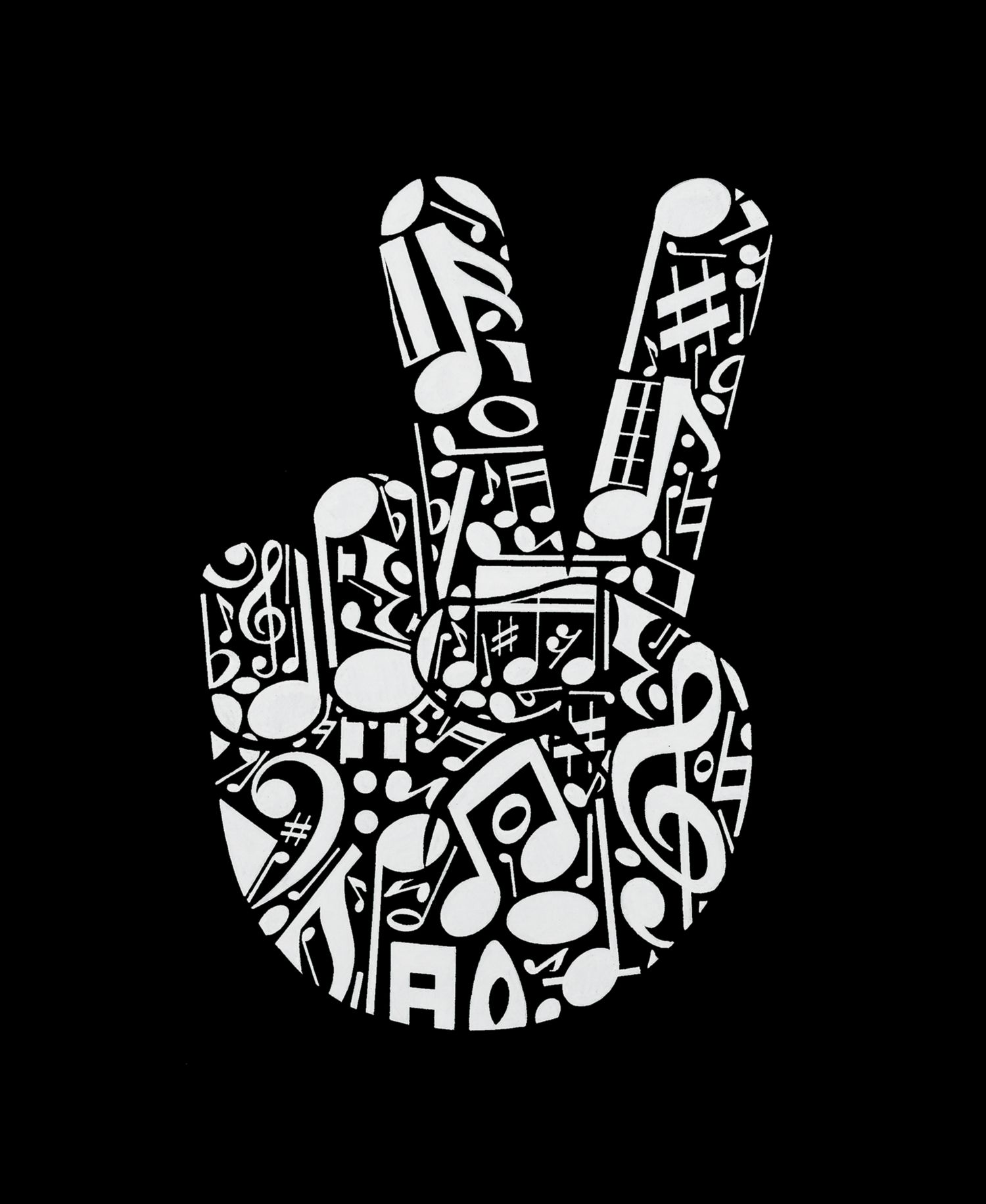 Women's Peace Finger Notes Word Art Long-Sleeve T-Shirt