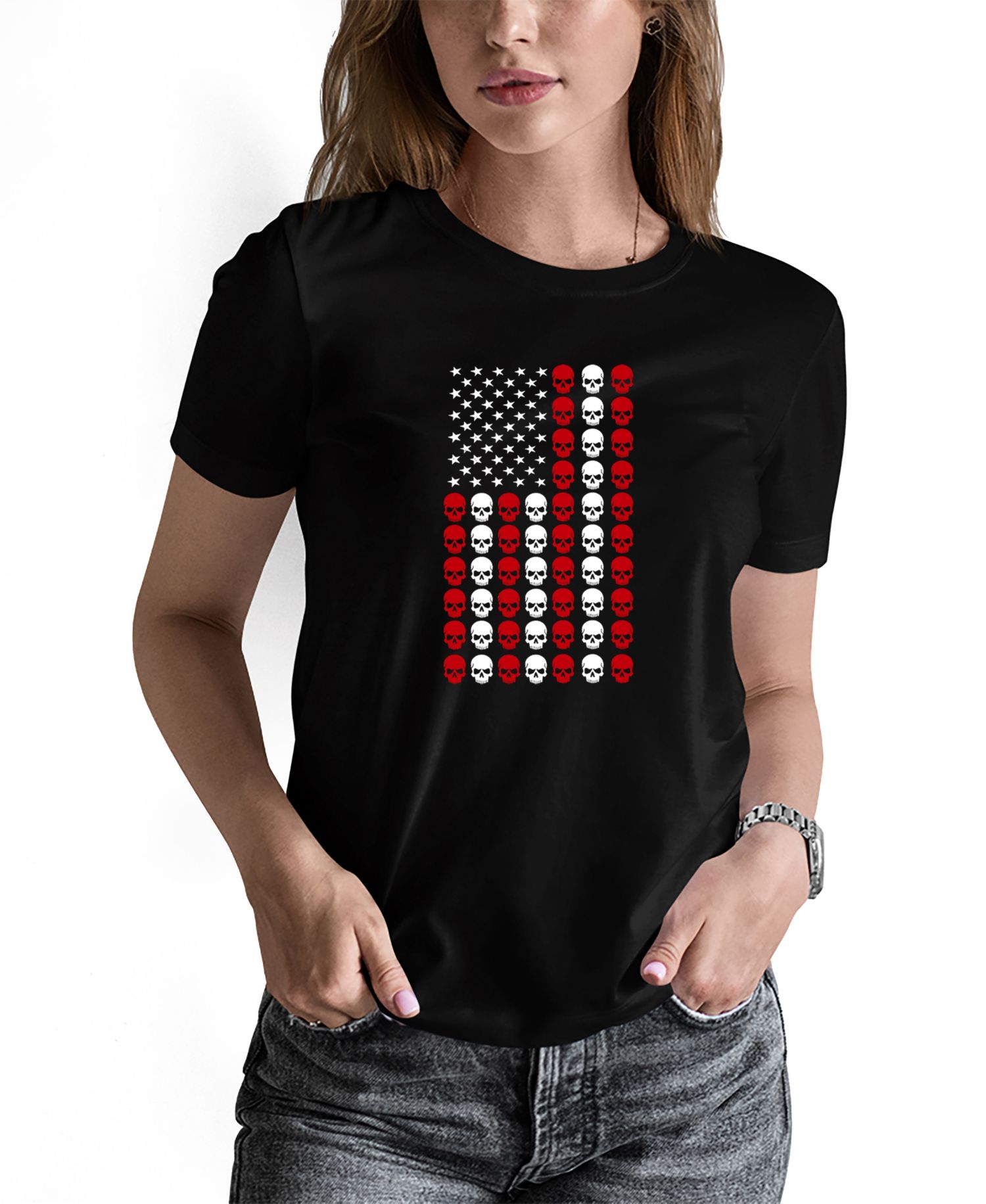 Women's Skull Flag Word Art Long-Sleeve T-Shirt