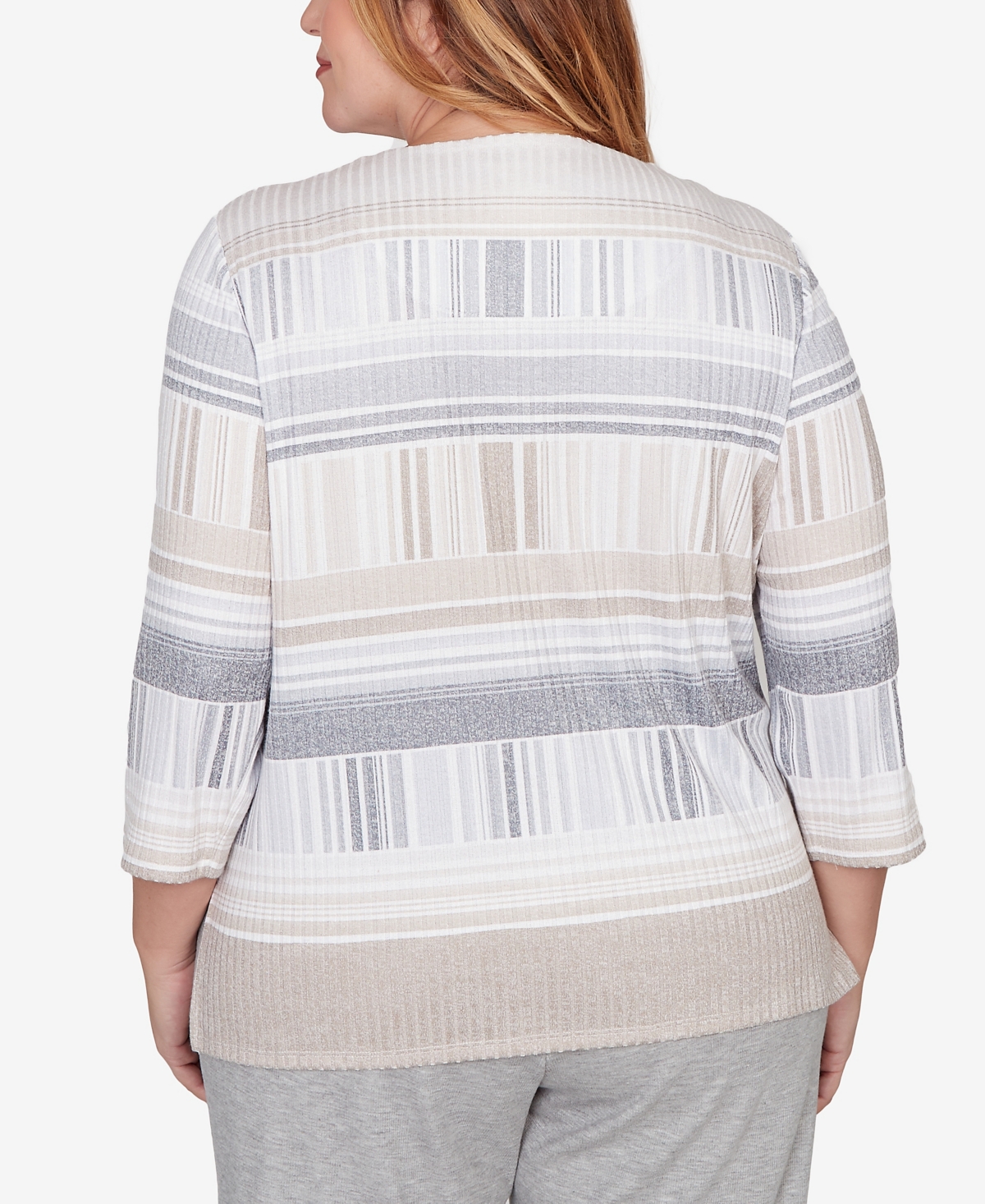 Alfred Dunner Plus Comfort & Joy Geometric Stripe Embellished Crew Neck Top