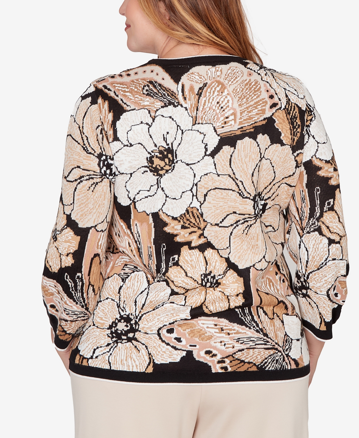 Alfred Dunner Plus Seville Jacquard Floral Butterfly Sweater