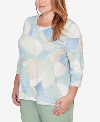 Plus Size St. Augustine Stained Glass Print Embellished Neck Top