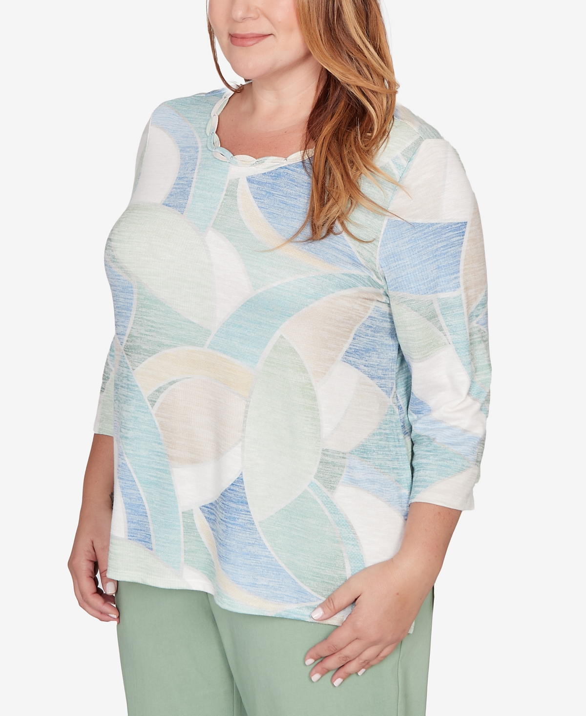 Alfred Dunner Plus St. Augustine Stained Glass Print Embellished Neck Top