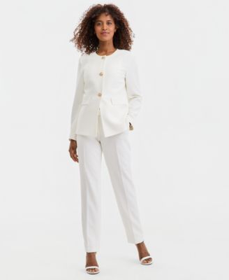 Women's Stretch Crepe Three-Button Seamed-Waist Jacket & High-Rise Straight Pants