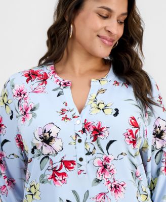 Plus Size Split-Neck Top, Macy's Exclusive
