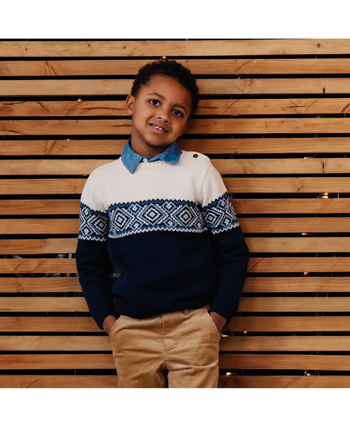 Hope & Henry Baby Boys Long Sleeve Intarsia Crew Neck Pullover Sweater with Buttons