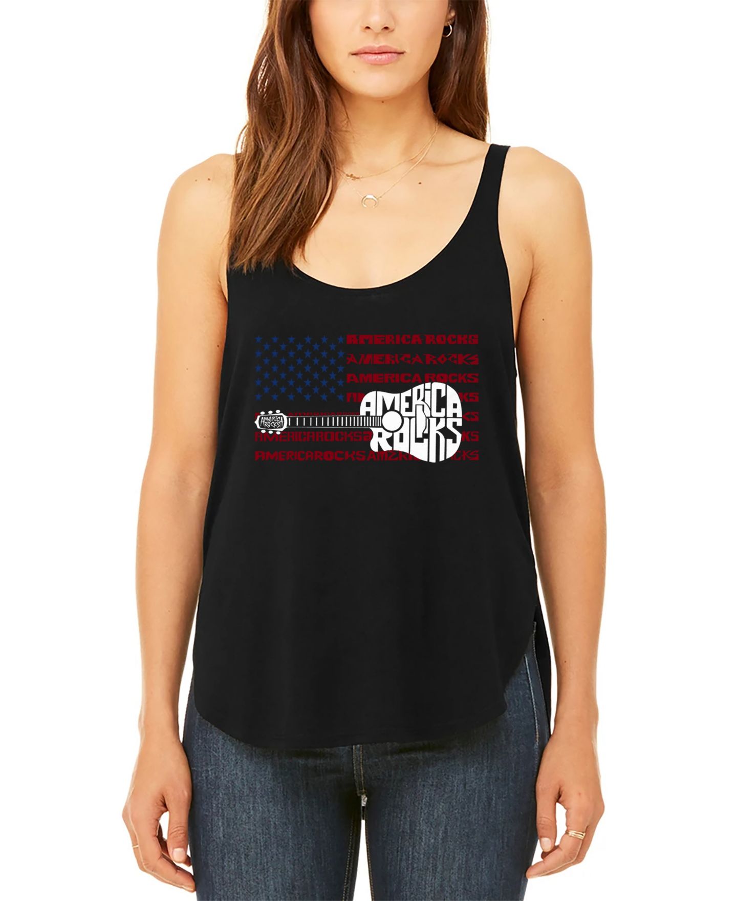 Женский топ LA Pop Art America Rocks Premium Word Art Flowy, цвет: Чёрный — фото 1
