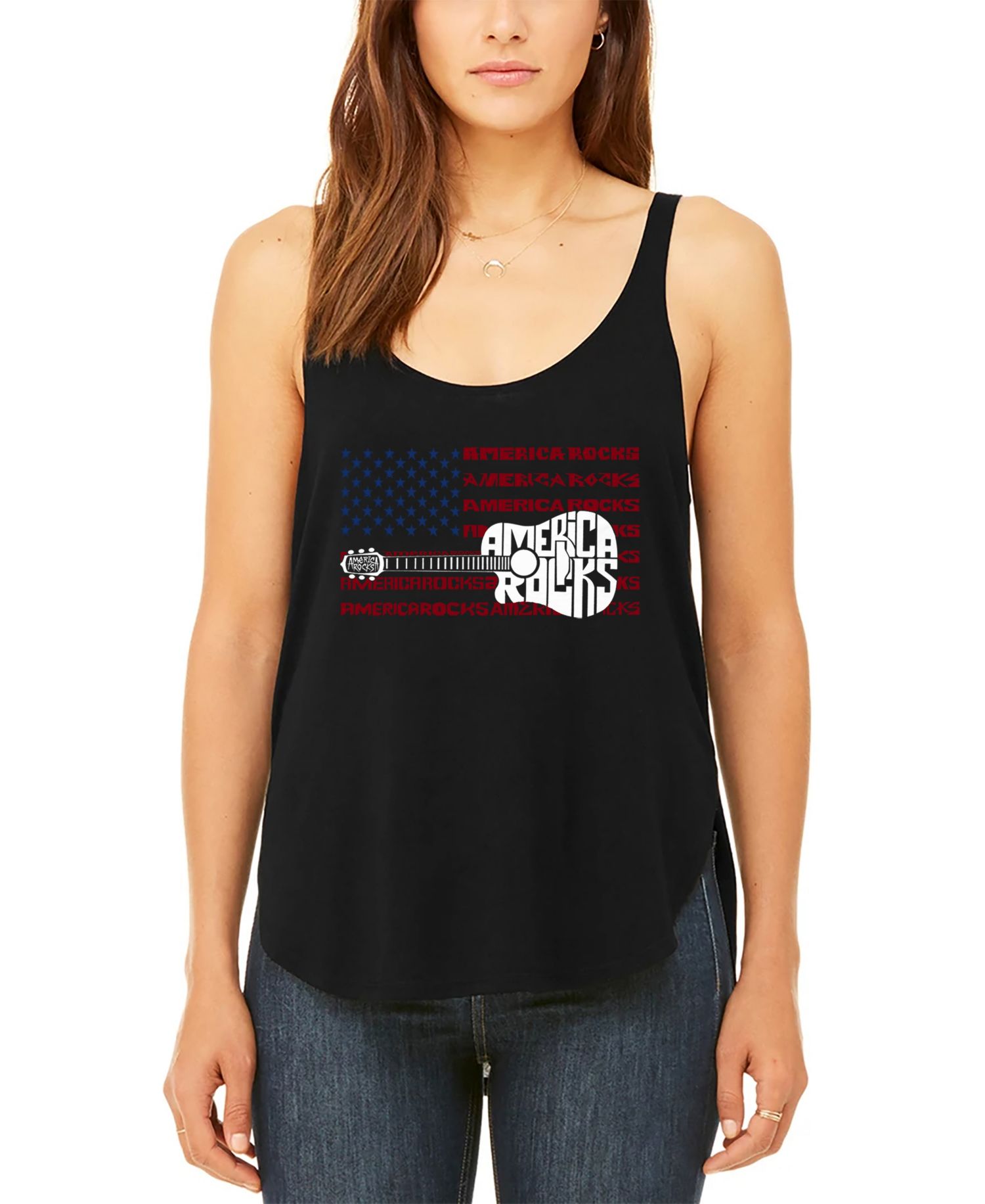 Women's America Rocks Premium Word Art Flowy Tank Top