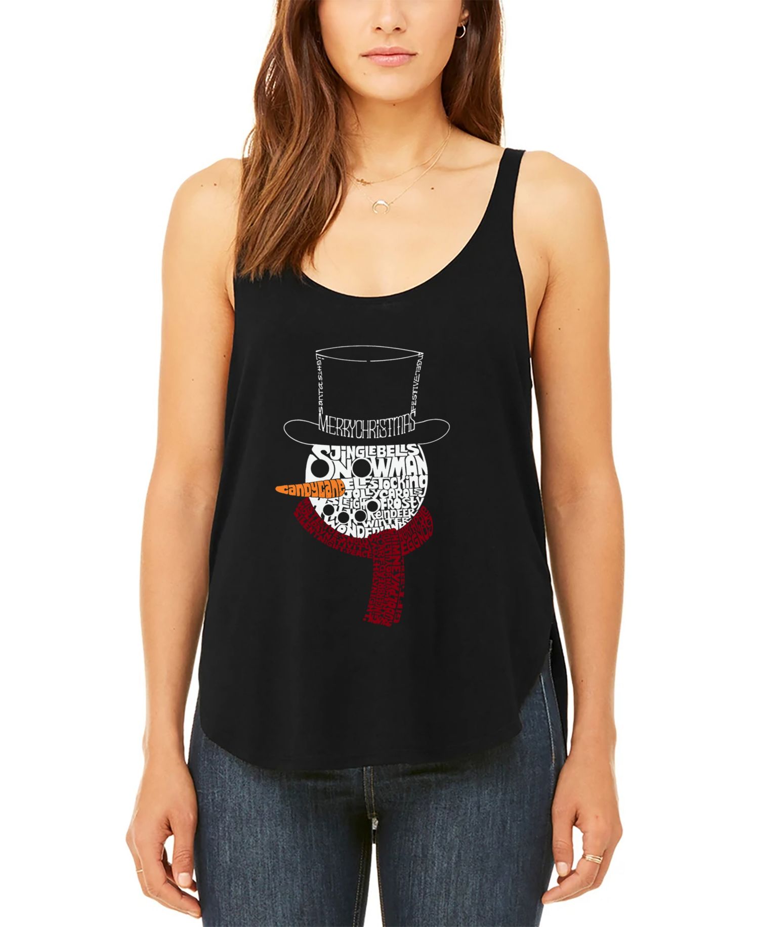 Women's Snowman Face Premium Word Art Flowy Tank Top