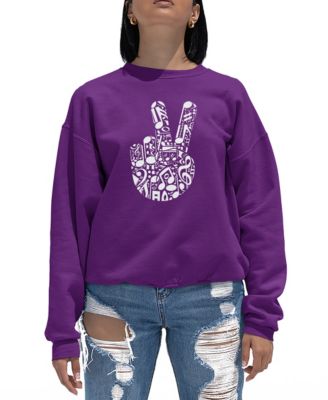 Women's Peace Finger Notes Word Art Crew Neck Sweatshirt