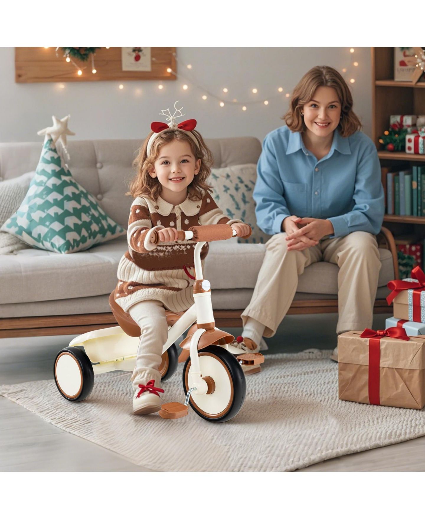 Детская игрушка SUGIFT Toddler Tricycle with Adjustable Seat and Rear Basket, Ages 3-5, цвет: Коричневый — фото 10