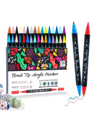 36 Colors Acrylic Paint Pens, Double Tip Waterproof Markers for Rock Painting, Canvas, Wood, Glass, Ceramic and Art Painting Supplies Kit
