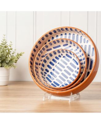 Ceramic Nesting Dish Set of 3 - Blue Stripe