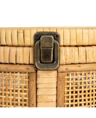 Rattan and Bamboo Nestable Round Storage with Glass Lids, Set of 2