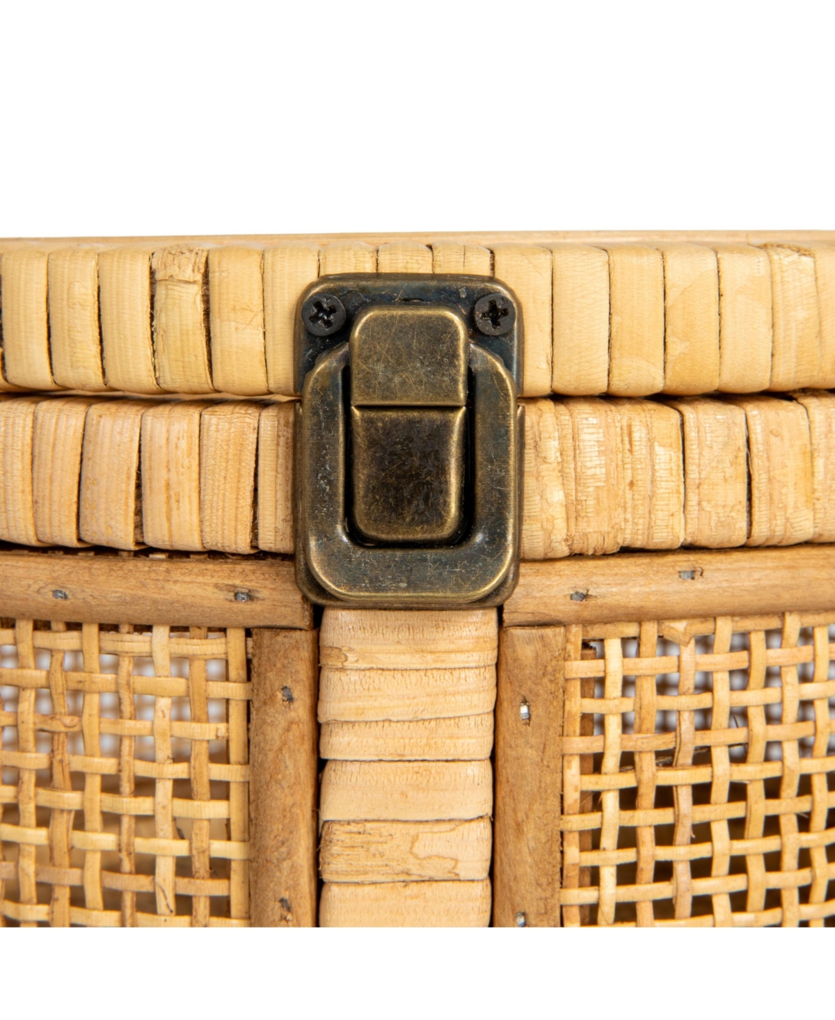 Storied Home Rattan and Bamboo Nestable Round Storage with Glass Lids, Natural, Set of 2