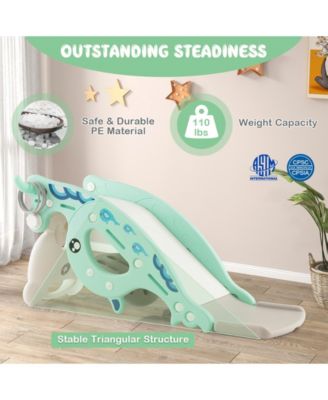 4-in-1 Kids Slide Rocking Horse with Basketball and Ring Toss-Green