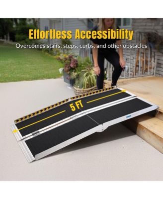 Portable Wheelchair Ramp Aluminum 5FT Folding Anti-slip 600LBS Capacity for Threshold Doorways