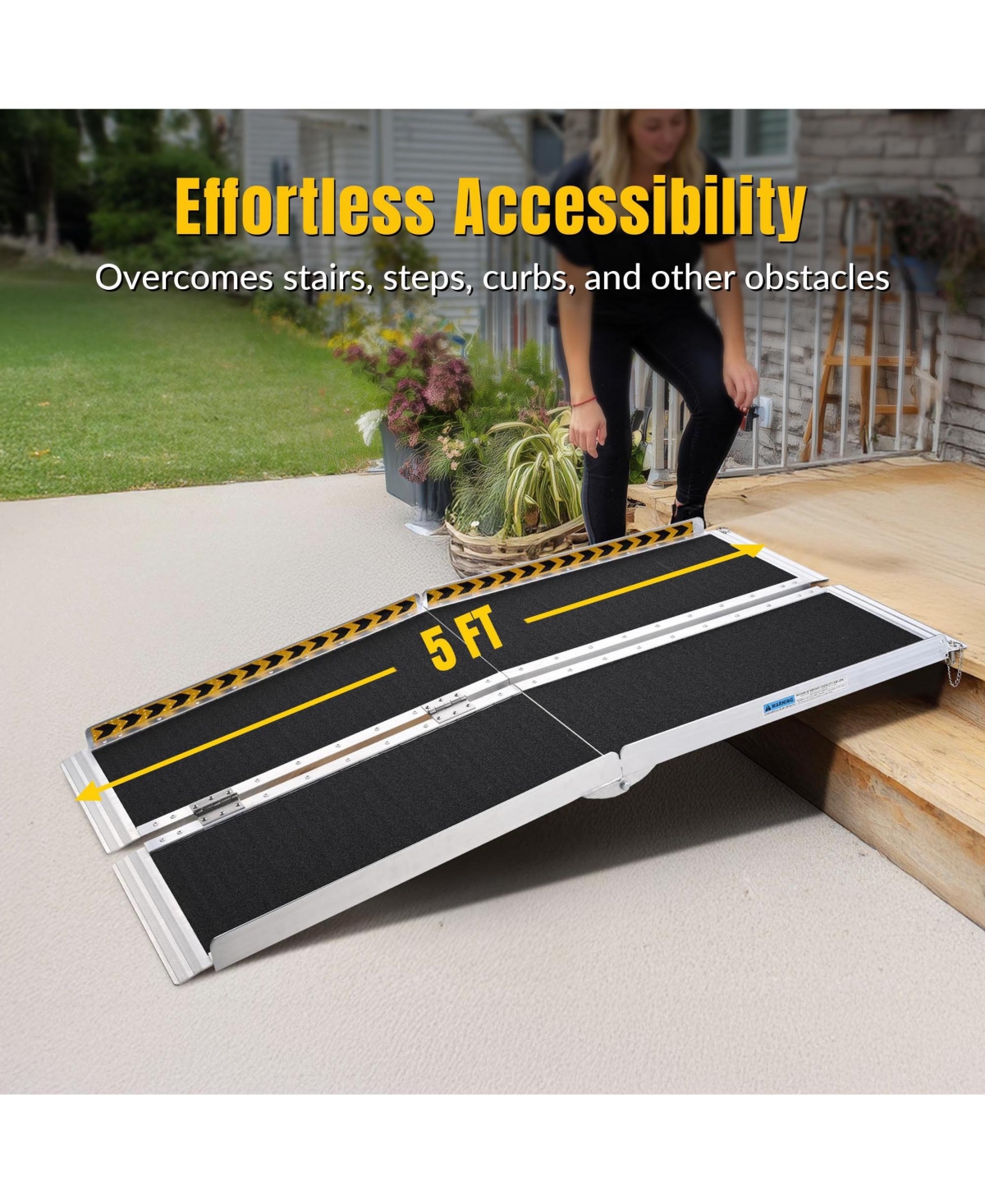 Yescom Portable Wheelchair Ramp Aluminum 5FT Folding Anti-slip 600LBS Capacity for Threshold Doorways