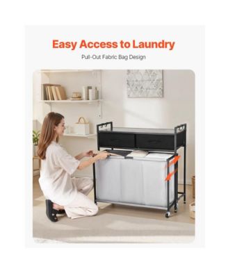 4-Bag Laundry Cart with Metal Frame and Wood Top Design