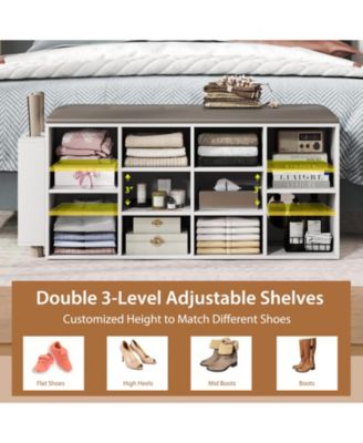 Shoe Storage Bench with Umbrella Holder and Adjustable Shelf