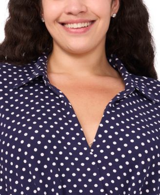 Plus Size Pull-On Printed Belted Midi Shirt Dress