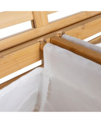 Bamboo and Cotton Double Laundry Sorter with Lid and Removable Cotton Bags