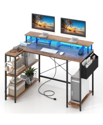L-Shaped with LED Lighting and Headphone Hook Gaming Desk