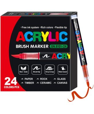 24 Colors Acrylic Paint Pens, Soft Brush Tip Markers, Quick-Drying, Waterproof for Canvas, Rock, Wood, Stone, Glass and Ceramic