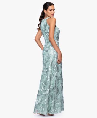 Petite Sleeveless Floral Sequin Sheath Gown  