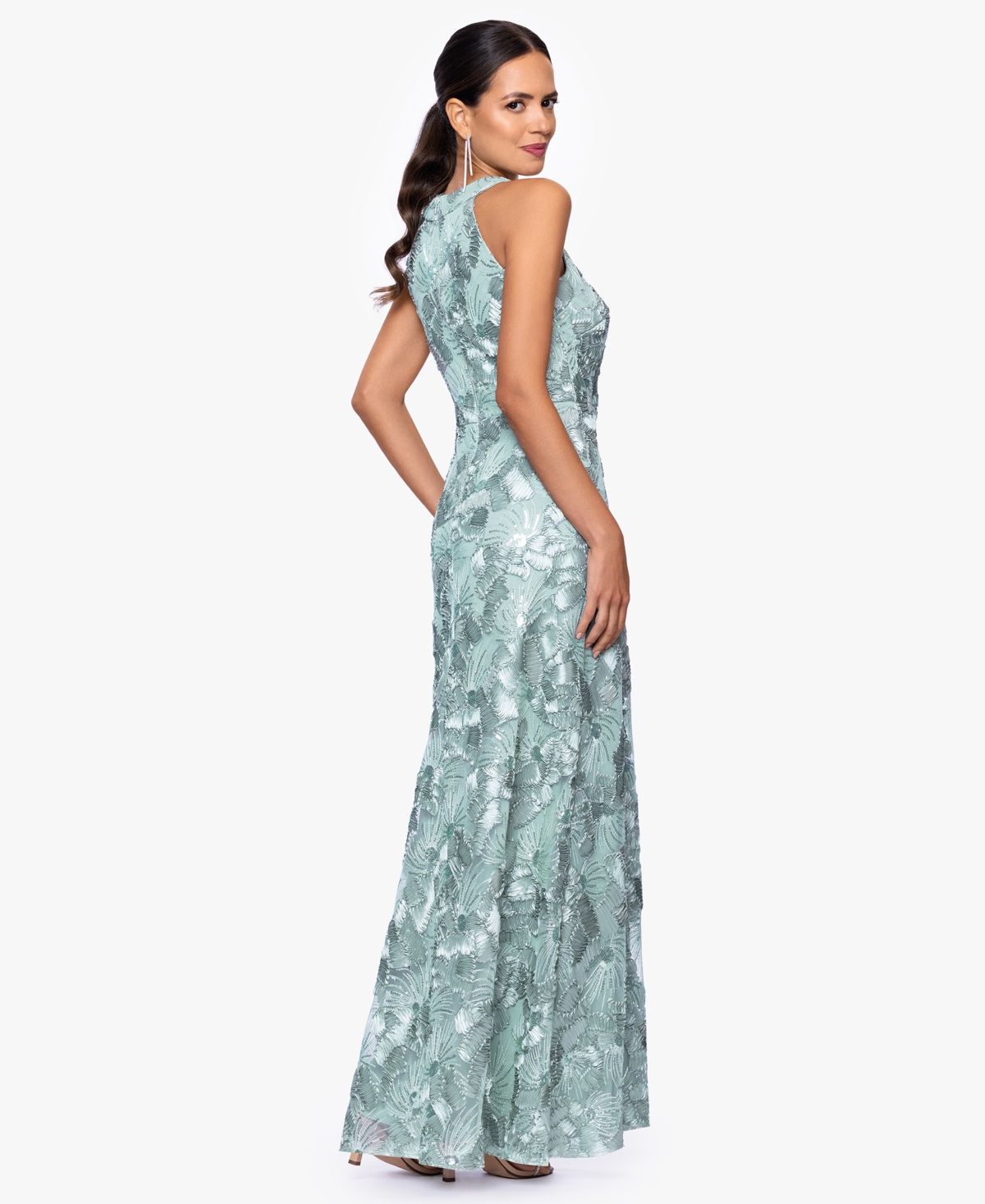 Betsy & Adam Petite Sleeveless Floral Sequin Sheath Gown