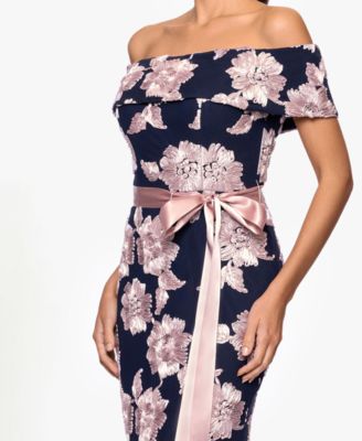 Petite Printed Off-The-Shoulder Gown