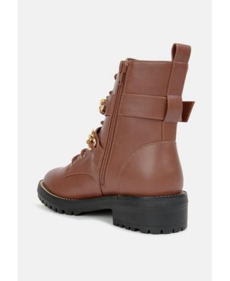 Womens Billy Metal Chain Embellished Biker Boots
