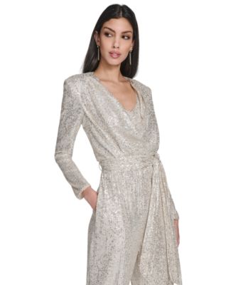 Women's Long-Sleeve Social-Sequin Jumpsuit