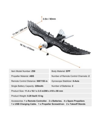 RC Plane, 2.4GHz 2-Channel Eagle Airplane with 6-Axis Gyro, 2 Batteries, Ready-to-Fly Glider