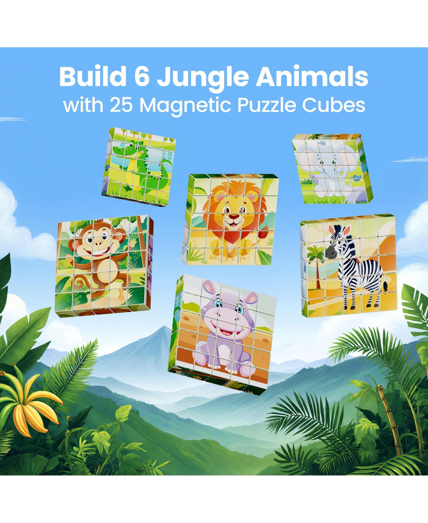 Детские игрушки Contixo ST10 Magnetic Jungle Animal Puzzle Blocks - 25-Piece Stem Learning Toy, 6-in-1 Puzzles for Kids Ages 3+, цвет: Разноцветный — фото 5