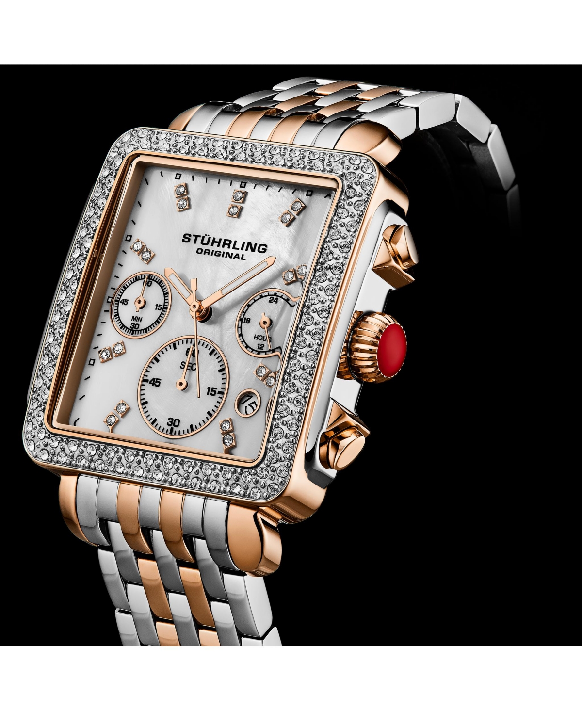 Stuhrling Womens 4083 Bezel Chronograph Watch with Mother of Pearl Dial and Silver Bracelet Watches