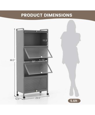 5-Tier Kitchen Baker's Rack Storage Cabinet Mobile Microwave Stand Flip-up Doors