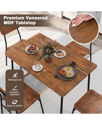 5 PCS Wood Square Kitchen Table & Chair Set with Metal Frame Storage Rack