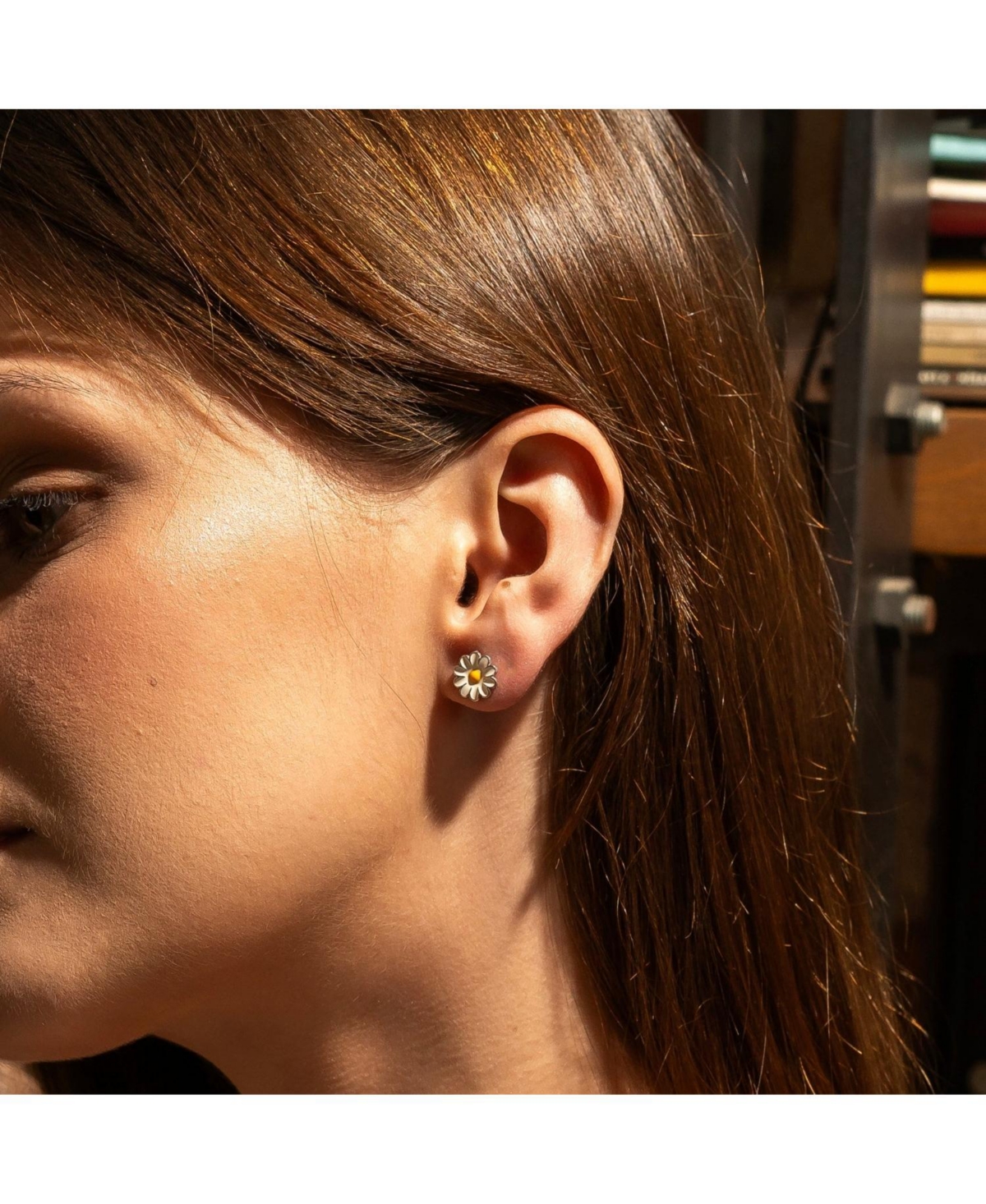 Spero London Enamel Daisy Stud Sterling Silver Earrings