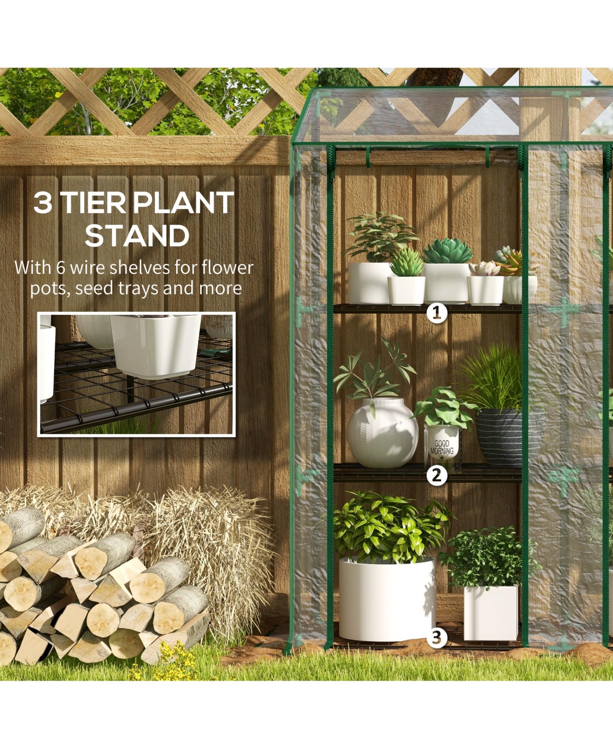 Outsunny Lean-to house with 3 Tier Shelves, Portable house,