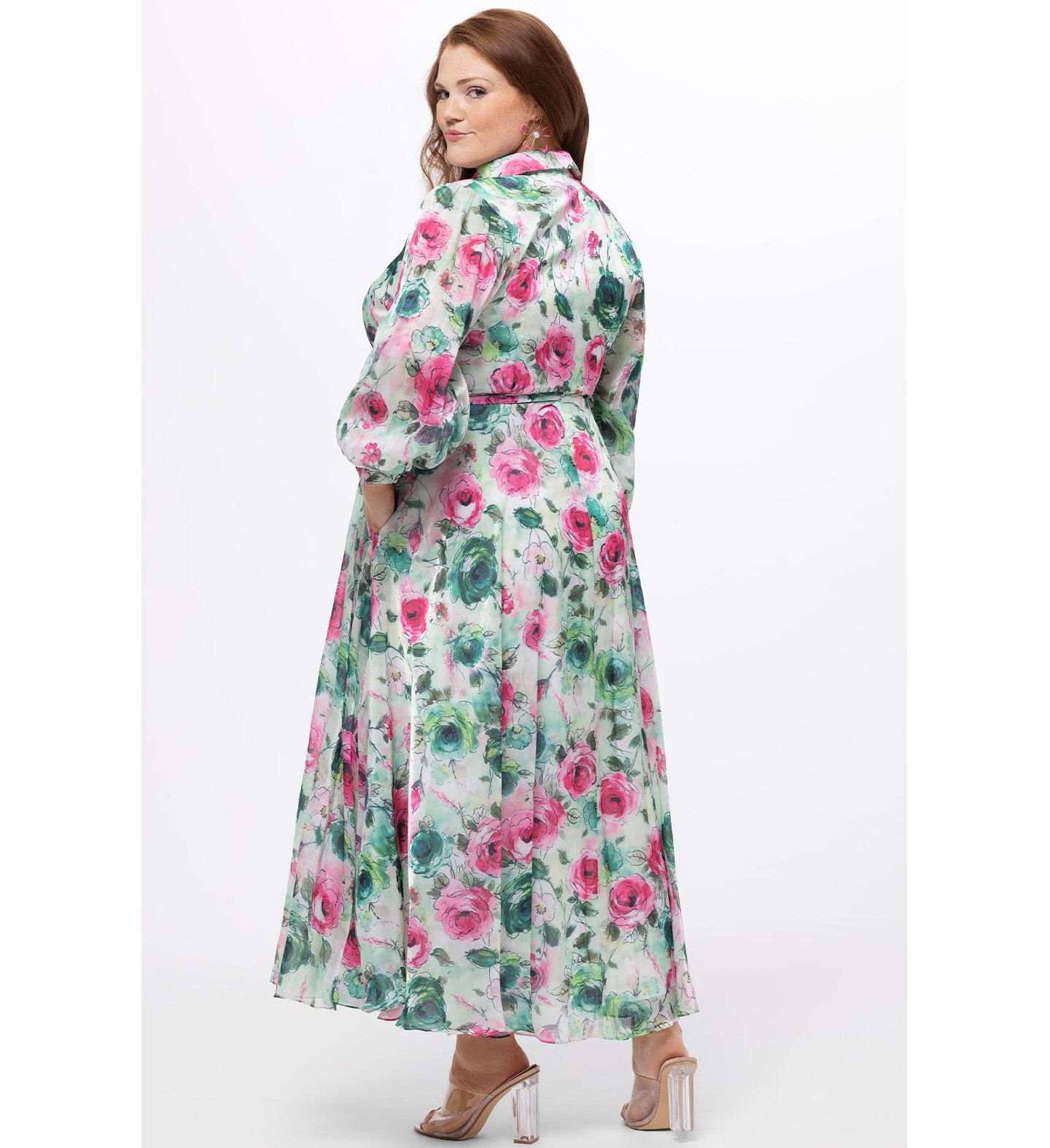 Женское платье Celebrations by Sydney's Closet Long Sleeve Floral Button Down, цвет: Разноцветный с принтом — фото 2