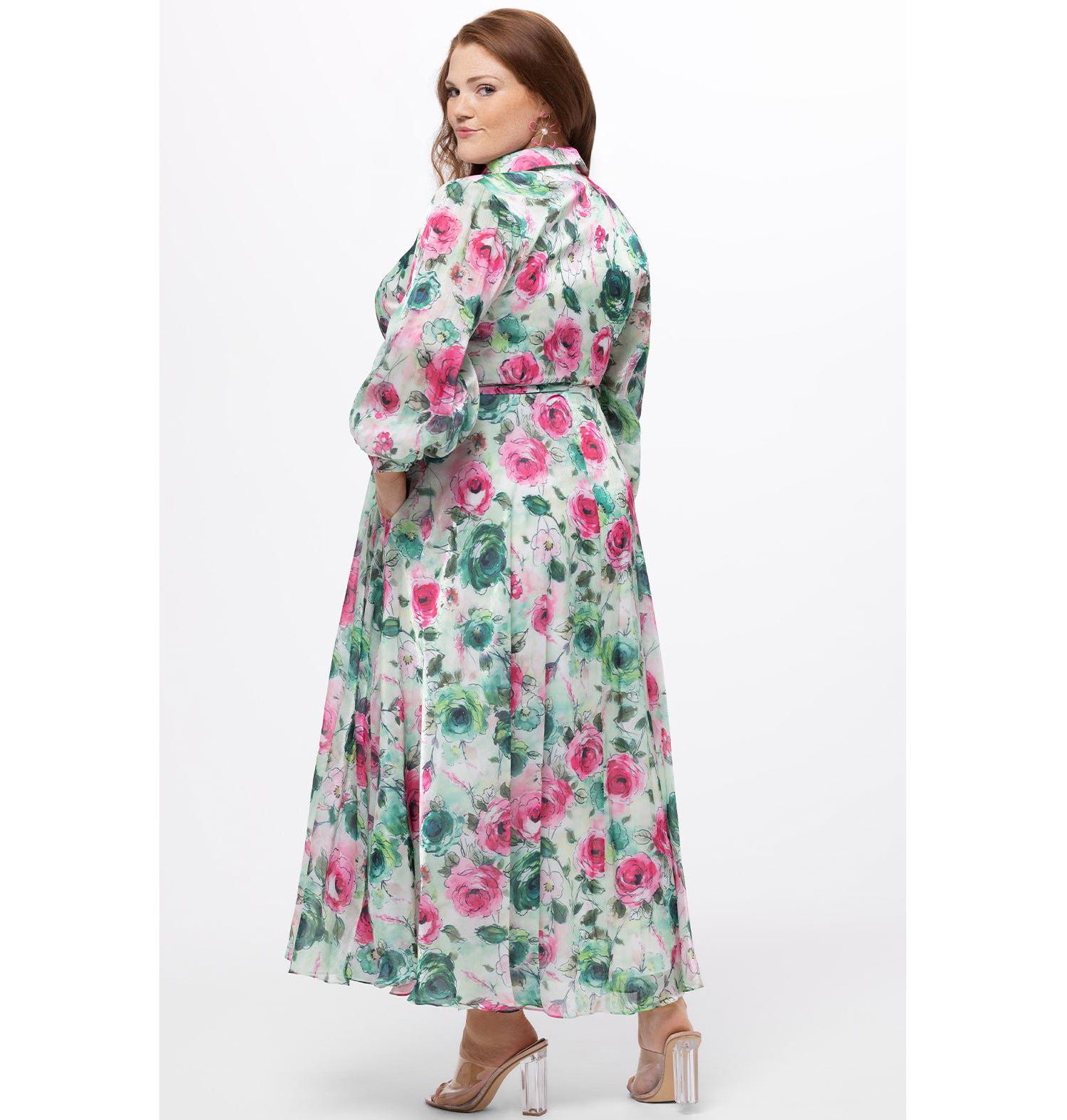 Women's Long Sleeve Floral Button Down Dress
