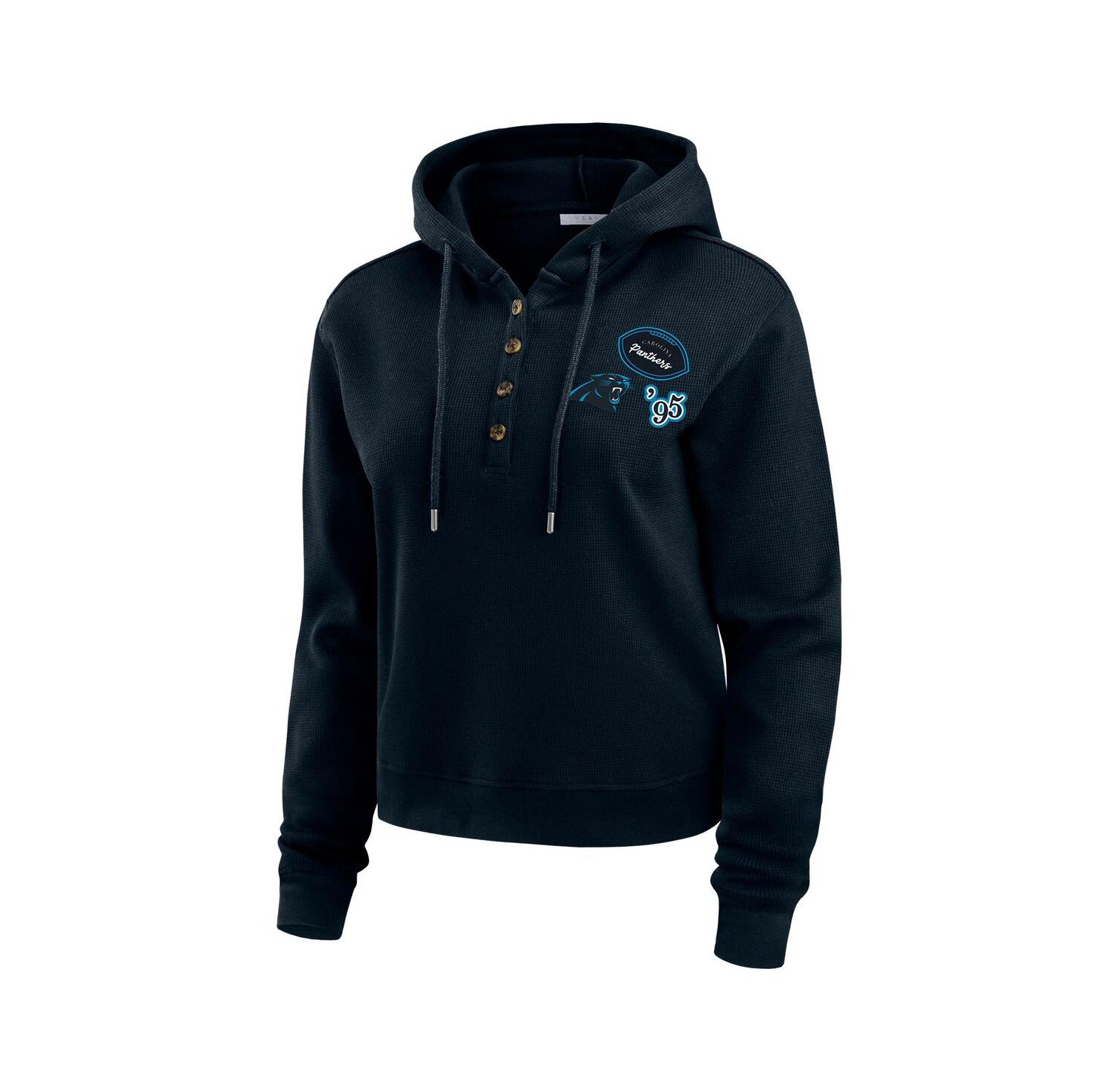 Women's Navy Carolina Panthers Waffle Hoodie Pullover Top