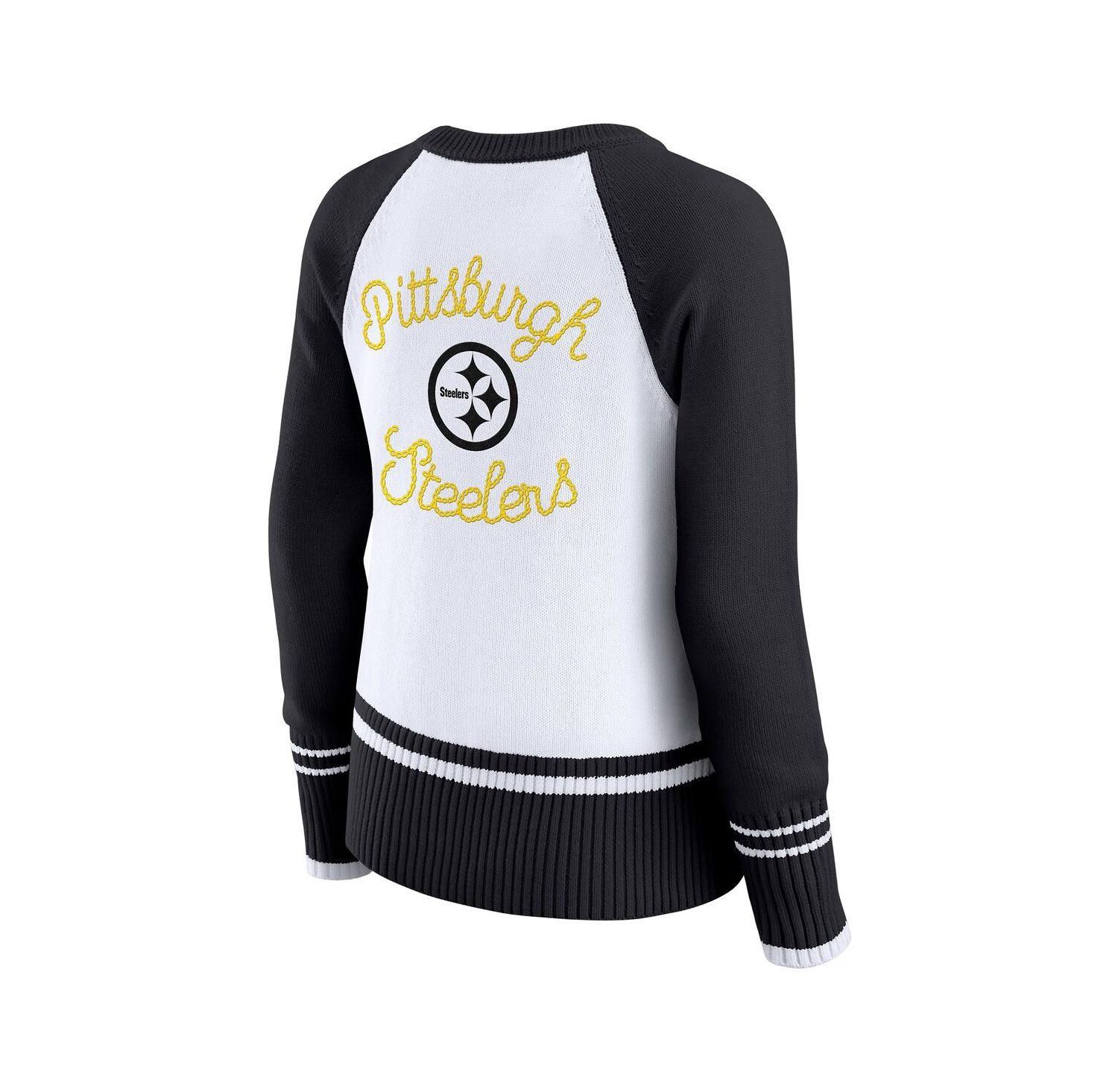 Women's White/Black Pittsburgh Steelers Color Block Raglan Sweater