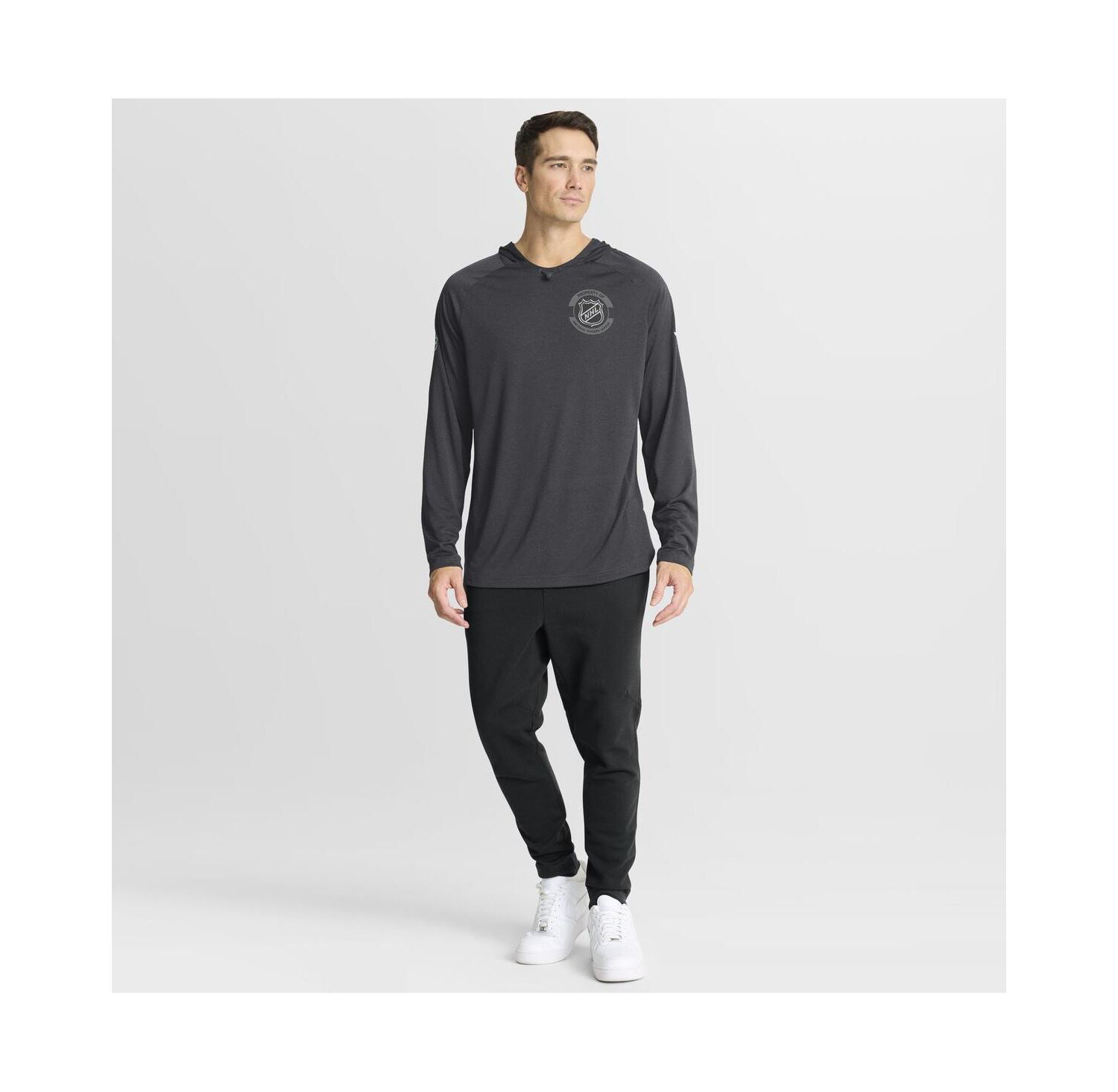 Men's Charcoal NHL-Logo Authentic Pro Rink Raglan Hoodie