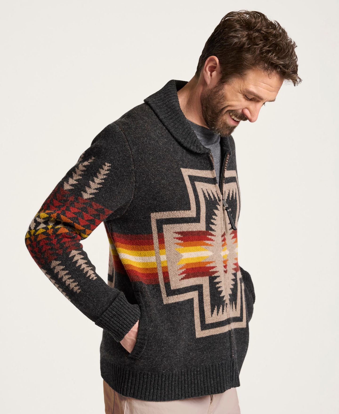 Мужской кардиган Pendleton Harding Zip Long-Sleeve Cardigan, цвет: Harding Oxford — фото 2