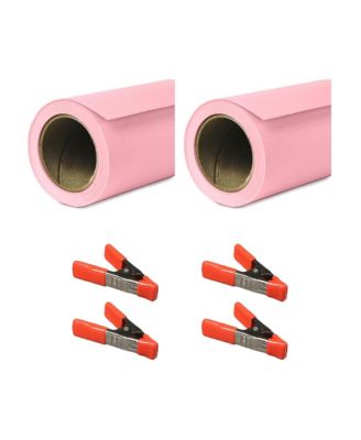 53"x36' Widetone Seamless Background Paper, Coral, 2-Pack, Bundle with 4x 1-1/4x1" Steel Spring Orange Clamp