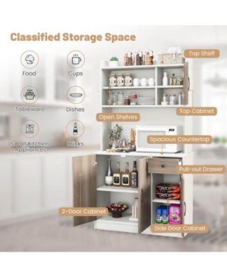 4-Door 71'' Kitchen Buffet Pantry Storage Cabinet w/Hutch Adjustable Shelf