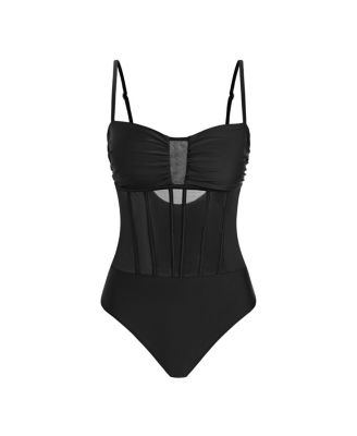 Women's Sweetheart One Piece Swimsuit with Mesh Detail